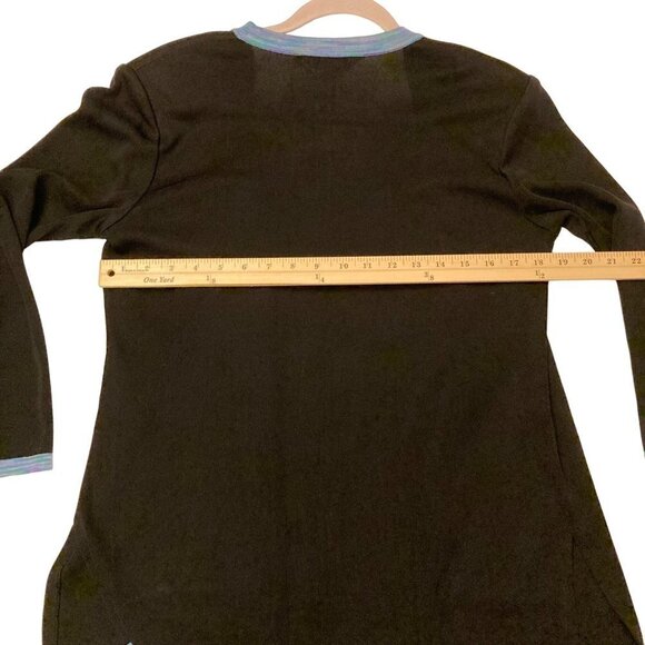 Exclusively Misook Black Open Cardigan Sweater Blue Purple Trim Pockets Sz XS - Picture 5 of 8